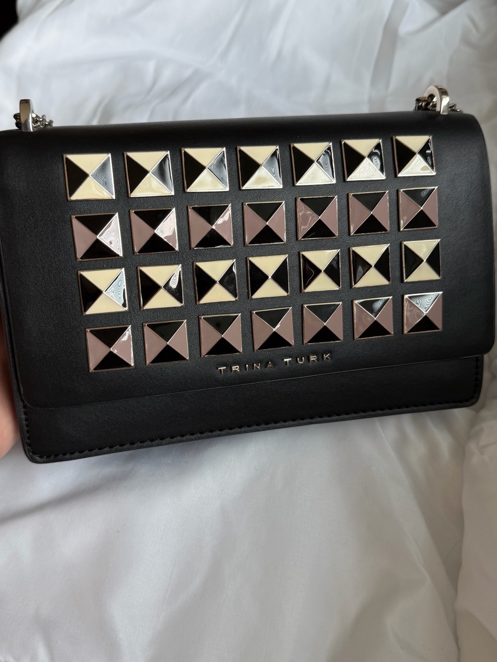 Trina Turk Black Pyramid Stud Crossbody with Silver Accents